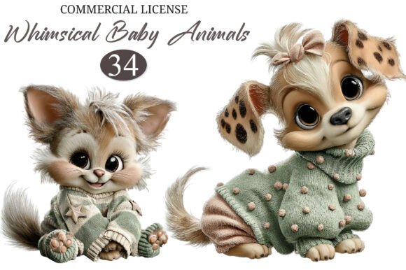 Download Whimsical Baby Animals in Sweaters Clipa - Animals in sweaters Collection