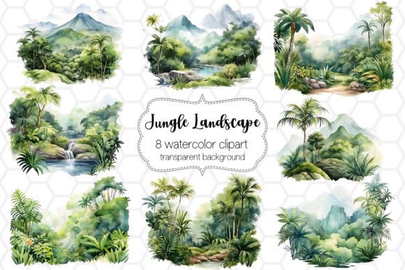 Download Watercolor Jungle Landscape Cliparts PNG - Cliparts Collection