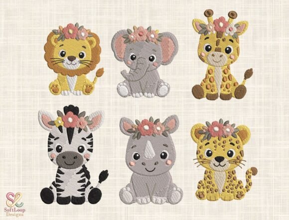Download Floral Baby Safari Animal Embroidery Bun - Safari animal Collection