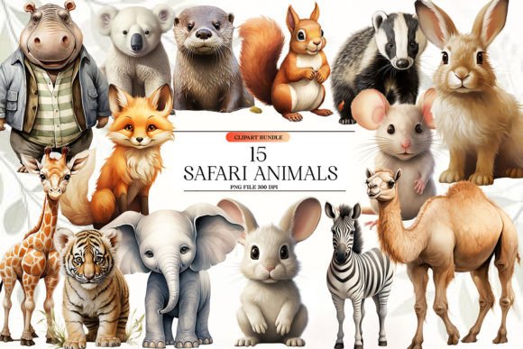 Download Watercolor Safari Animals Clipart - Safari animal Collection