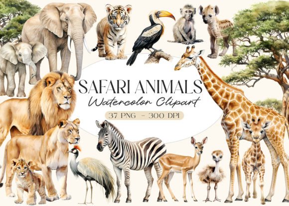 Download Watercolor Safari Animals Clipart - Safari animal Collection