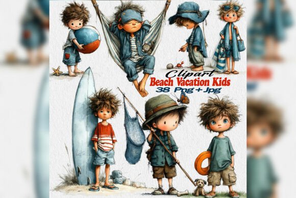 Download Whimsical Summer Boys Beach Clipart - Premium Resources