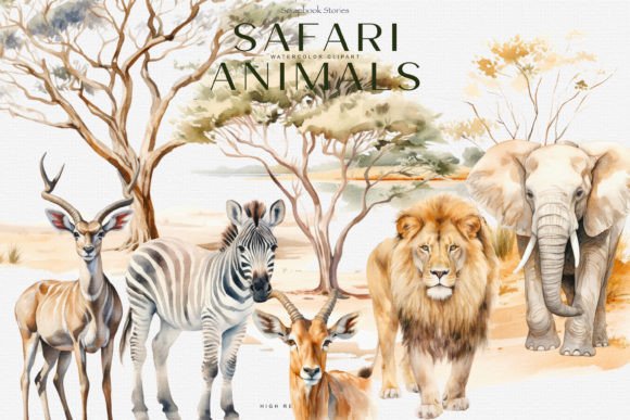 Download Watercolor Safari Animals Clipart Set - Safari animal Collection