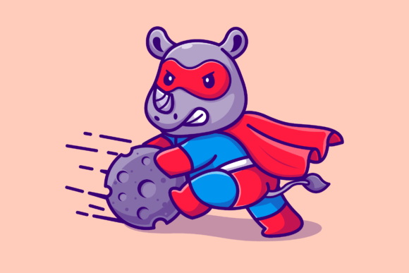 Download Cute Rhino Superhero Stopping Meteor - Rhino Collection
