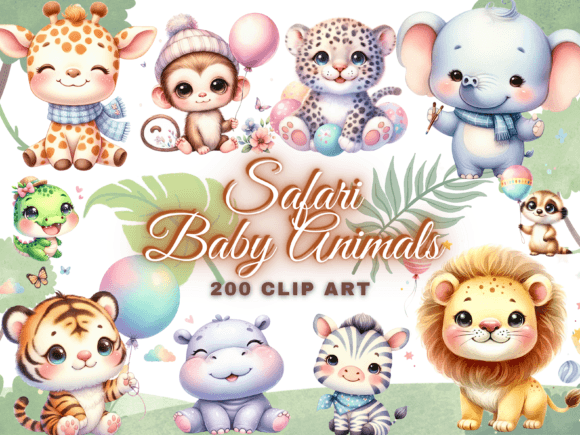 Download 200 Cute Baby Safari Animals Clipart PNG - Safari animal Collection