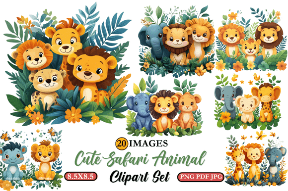 Download Cute Safari Animal Clipart Set - Safari animal Collection