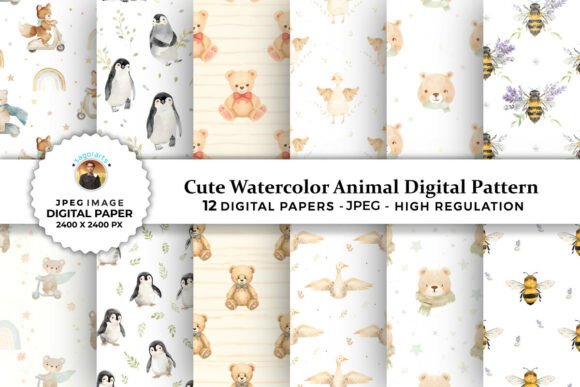 Download Cute Watercolor Animal Digital Patterns - Cute watercolor animal Collection