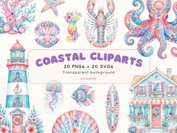 Download Coastal Watercolor Cliparts, Sea Life - Cliparts Collection