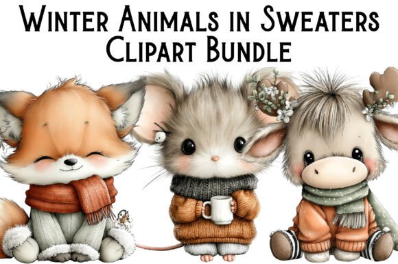 Download Winter Animals in Sweaters Clipart - Animals in sweaters Collection
