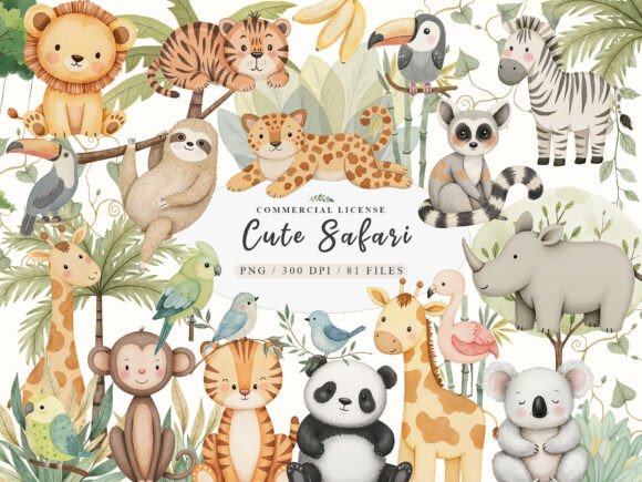 Download Watercolor Cute Boho Baby Safari Animals - Safari animal Collection